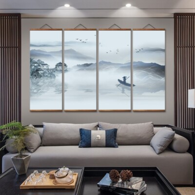 MT0026 Misty rain and misty mountains and waters Art Canvas Solid Wood Scroll
