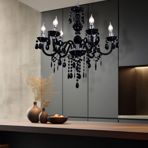 Lampadario Pendente 6 Fiamme Nero Rotondo Per Sala Da Pranzo - Foto 9 di 12