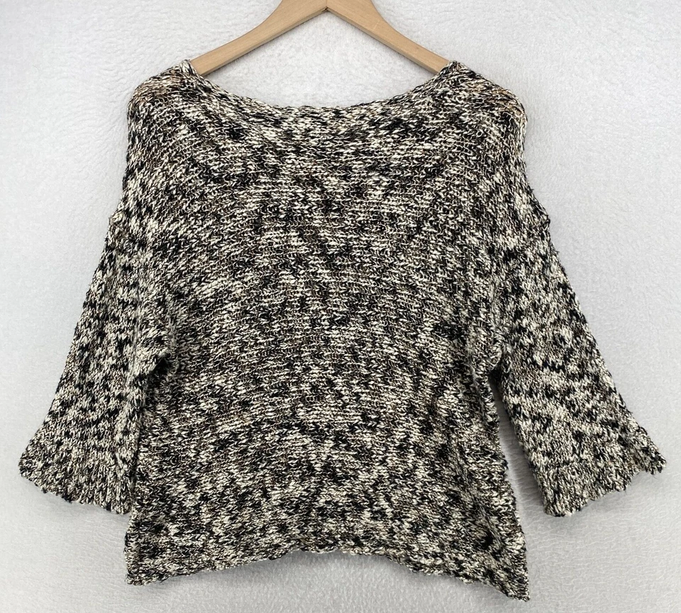 Suéter EILEEN FISHER XS Slub Melange Algodón Viscosa Manga 3/4 Pullover Beige Foto 3 de 4