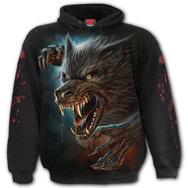 Spiral Direct WILD MOON Hoodie Werewolf/Rips/Horror/Biker/Rock/Hoody