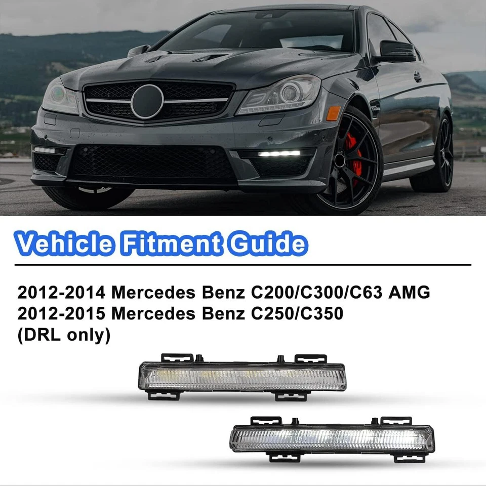Clear LED Fog Lights For 2012-2016 Mercedes Benz SLK250/SLK300/SLK350 Left+Right - Image 4 of 4