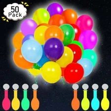 50 Pack Neon LED Balloons - Light Up Balloon Party Decorations (Assorted Colors)