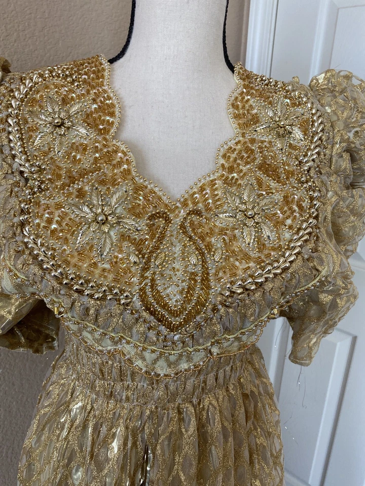 Vestido africano de boda argelino Blouza dorado con cuentas talla S-M Foto 3 de 4
