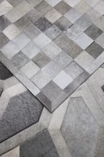 New Brazilian Gray & White Block Cowhide Rug Patchwork Size 5x8 feet