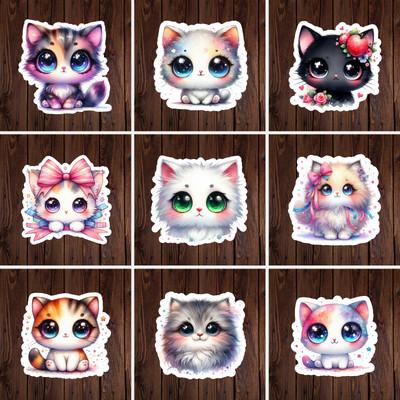 Kawaii cat sticker vinyl decal lot of 9 cute kitten sparkle journal