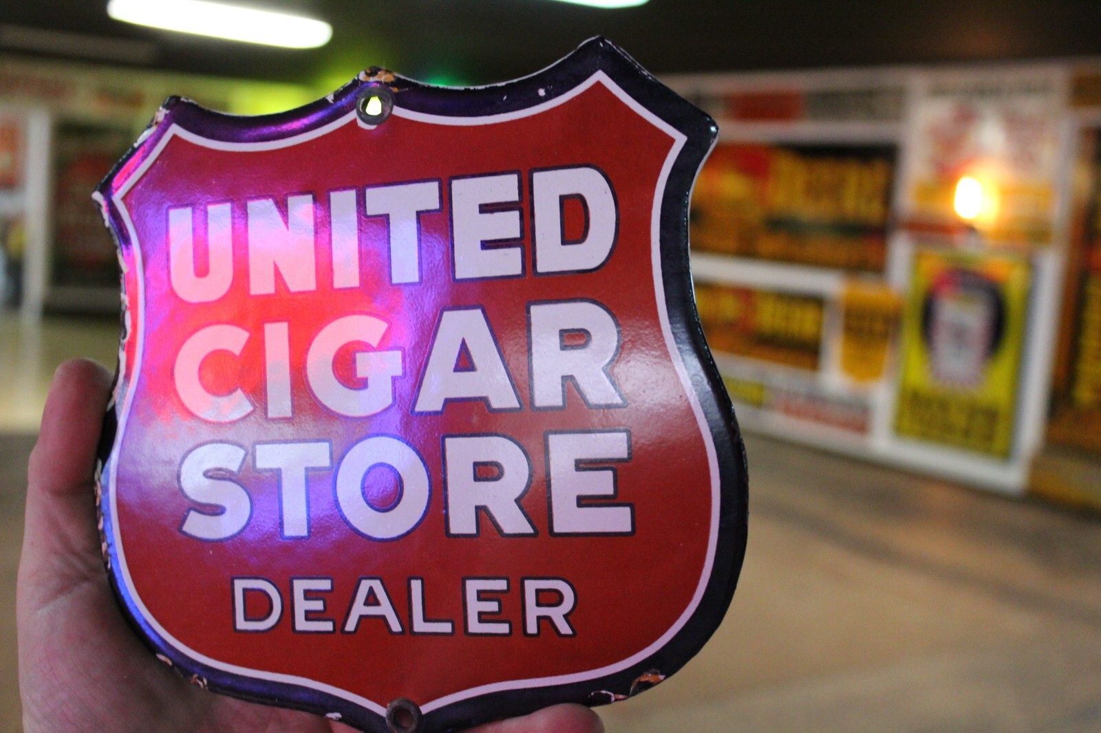 UNITED CIGAR STORE DEALER SHEILD PORCELAIN SIGN TOBACCO PIPE GAS OIL