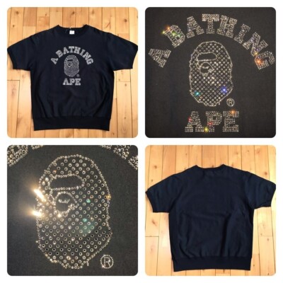 BAPE × Swarovski College Logo Sweat shirt NIGO Navy A Bathing Ape Size M