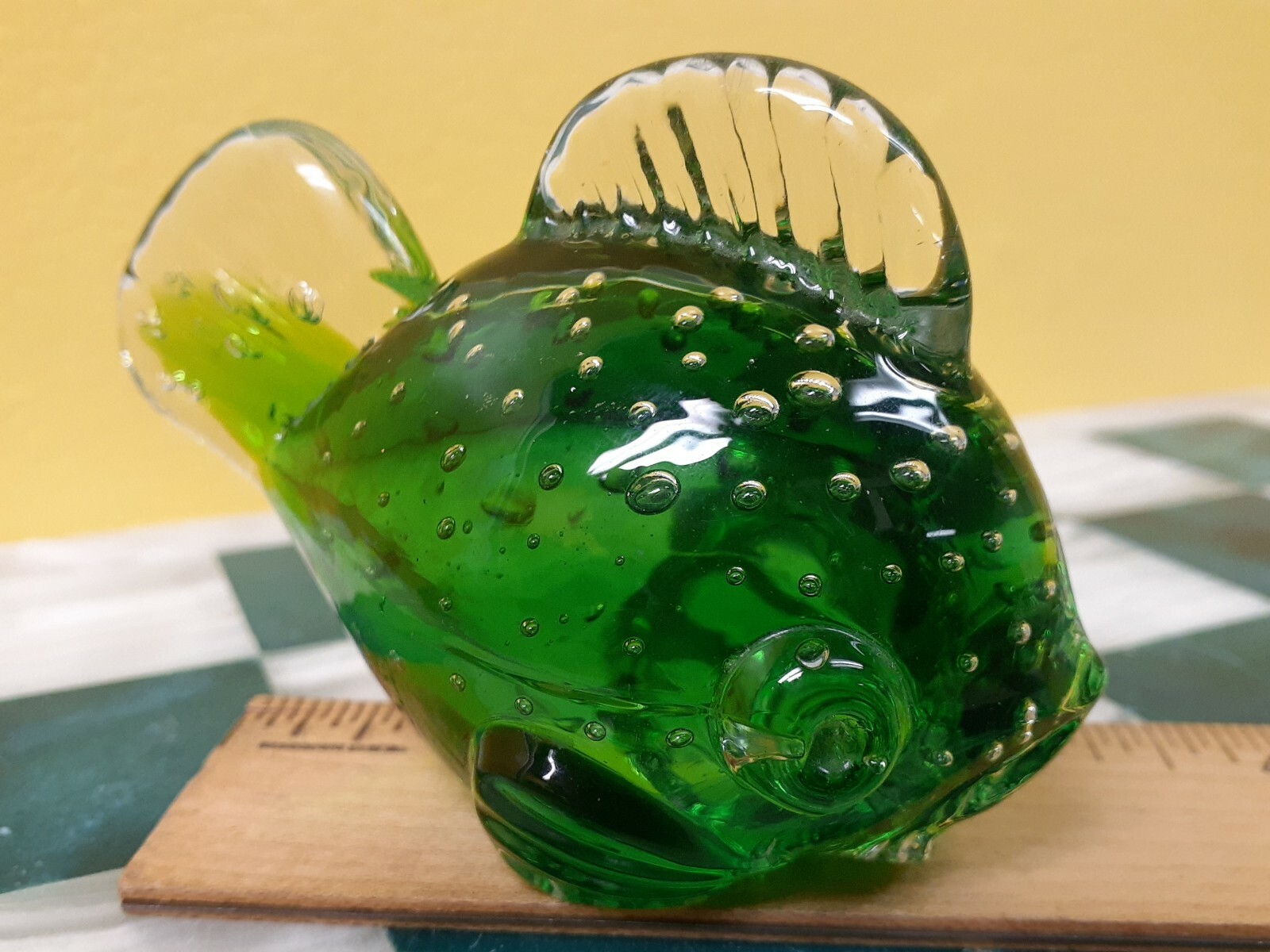 Glass Puffer Fish Figurine Green Art Glass Decorative Fish eBay