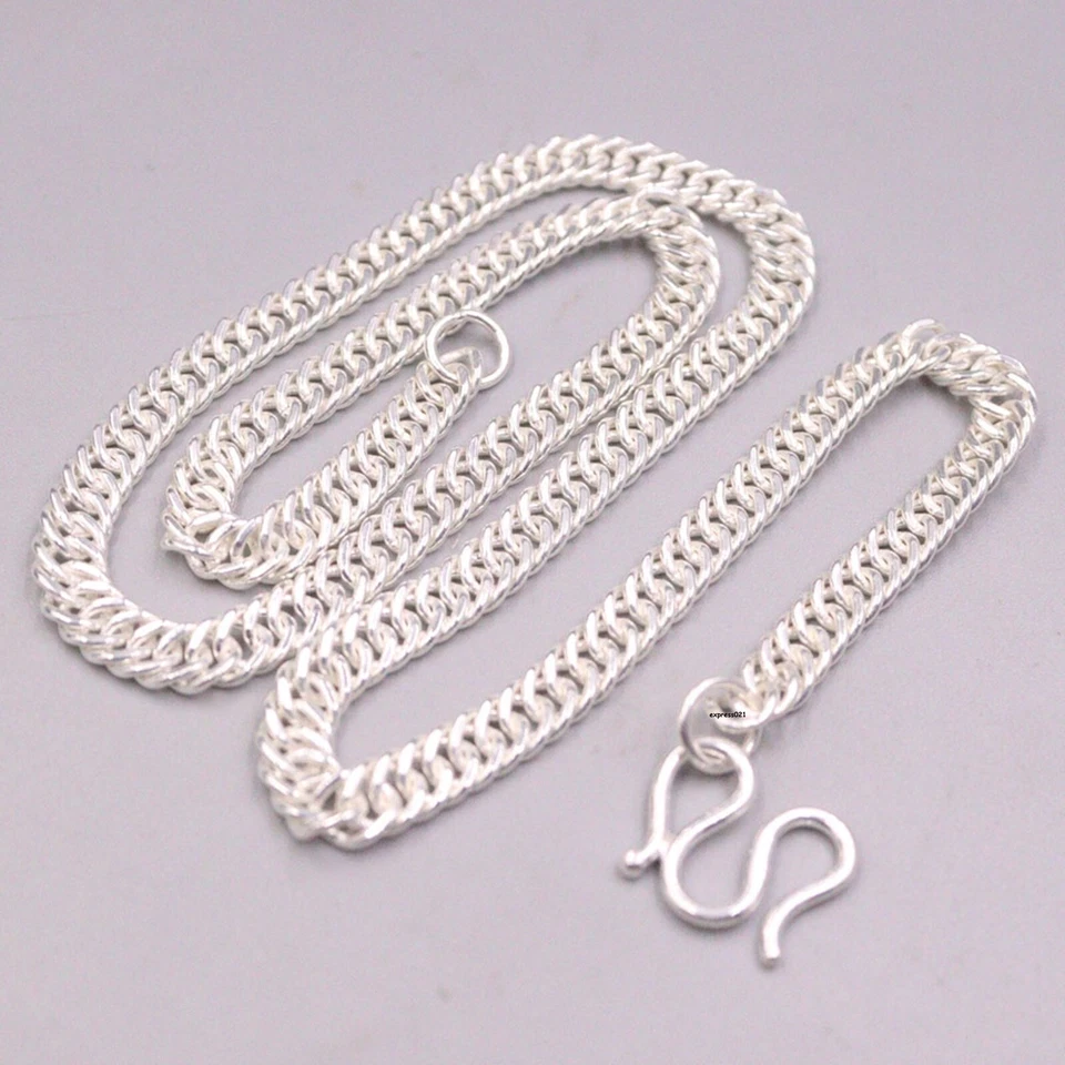 Collar de eslabones cubanos de cadena de plata fina pura 999 para hombre y mujer de 6 mm 25,9 g/17,7 pulgadas Foto 3 de 4