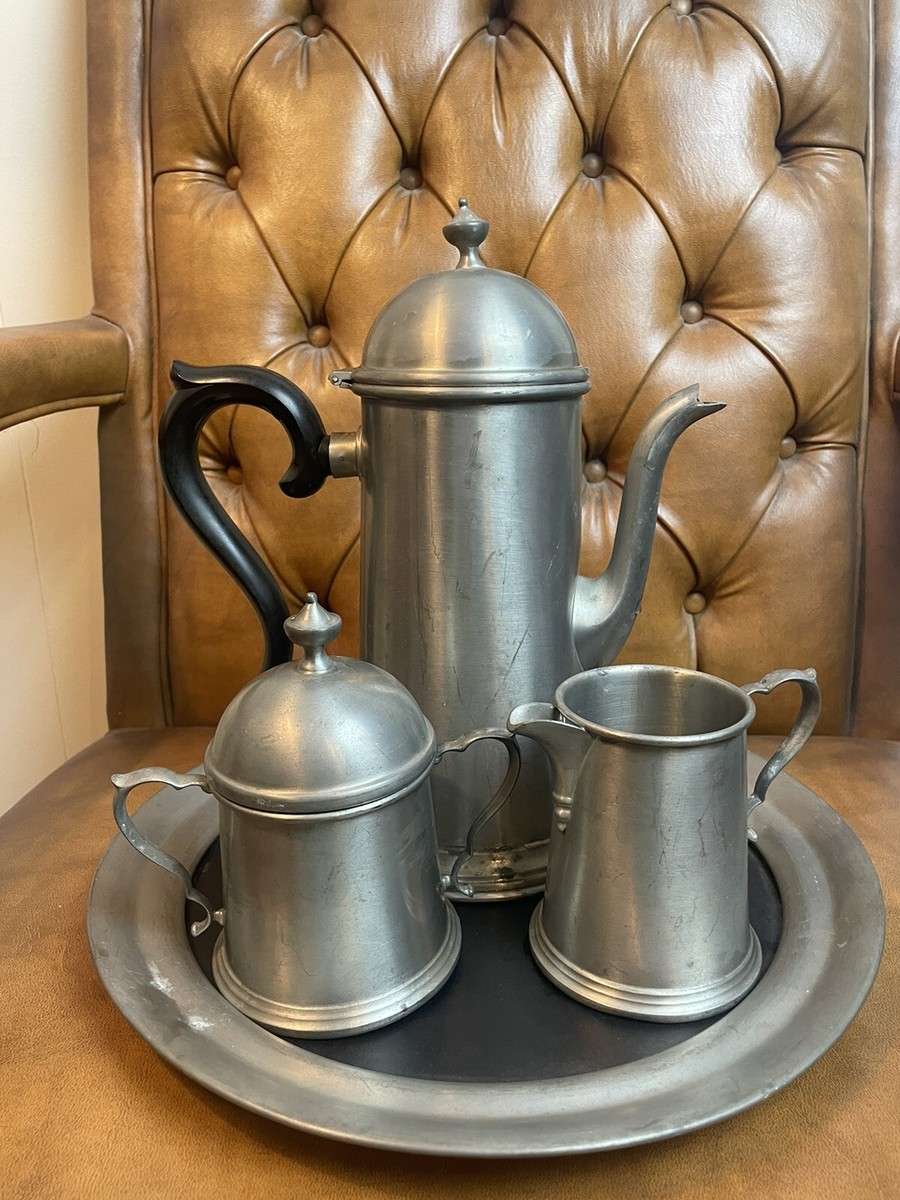 Vintage Colonial Pewter by Boardman Coffee Tea Pot Sugar Jar Cream