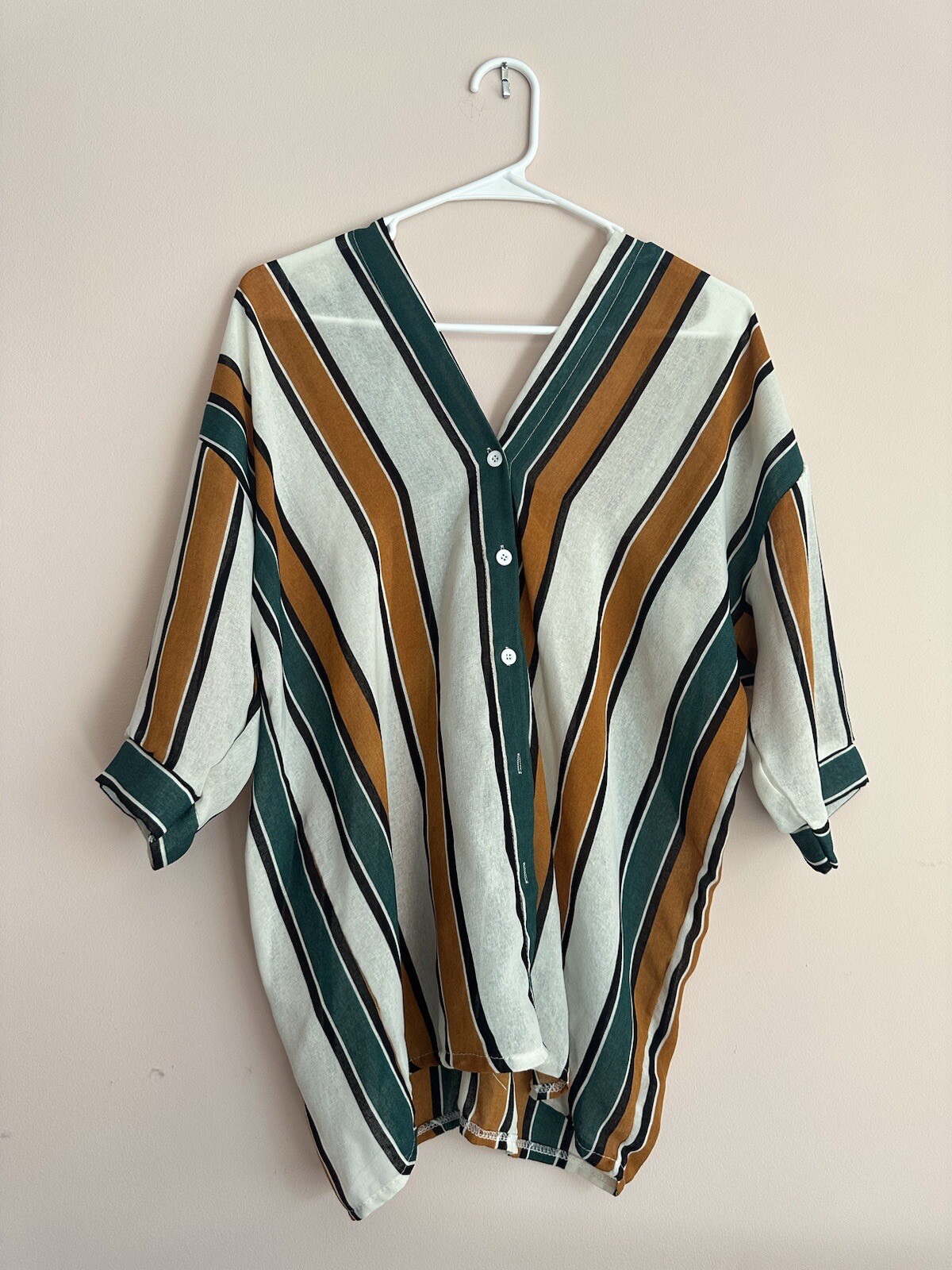 Multicolor Button-Up Striped Tunic Blouse - image 1