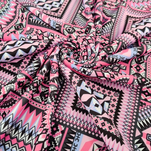 FS567 Pink Aztec Print Jersey Dressmaking Scuba Stretch Fabric per metre - Picture 3 of 8
