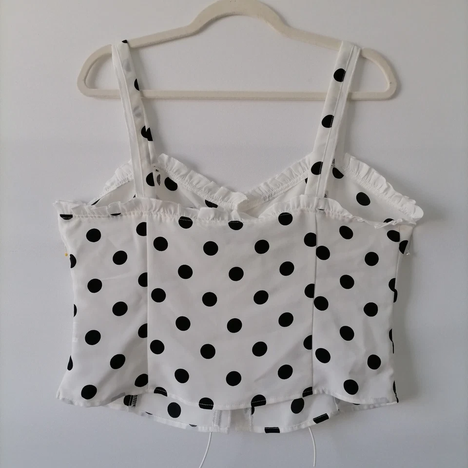 Camiseta sin mangas corta Forever 21 para mujer blanca tejida a lunares con cordones talla XL Foto 4 de 4