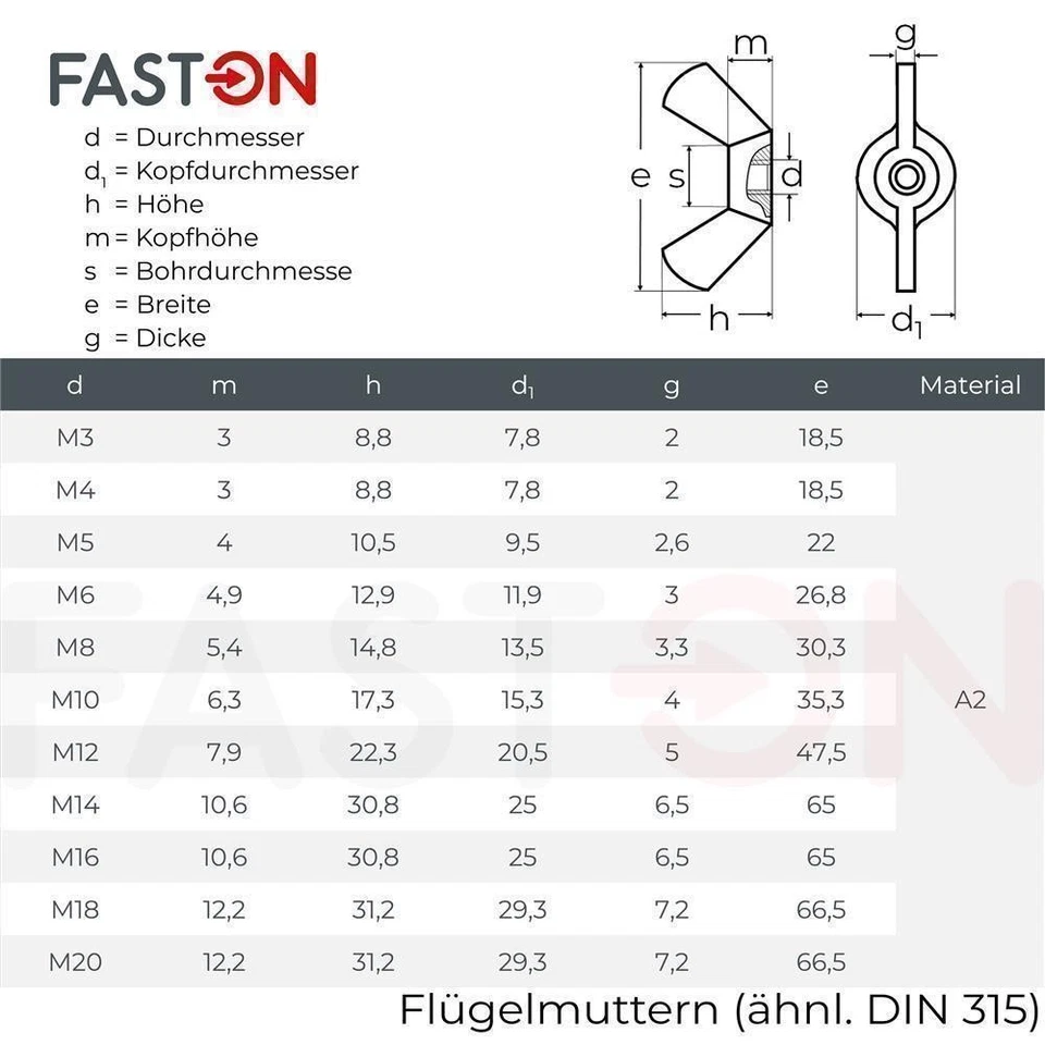 Flügelmuttern M8 mit Edelstahl A2 Sechskantschrauben mit Schaft DIN 931 Schraube - Bild 3 von 4