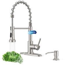 Elegant Brushed Nickel Pull-Down Faucet with Soap Dispenser   Family Safe Design