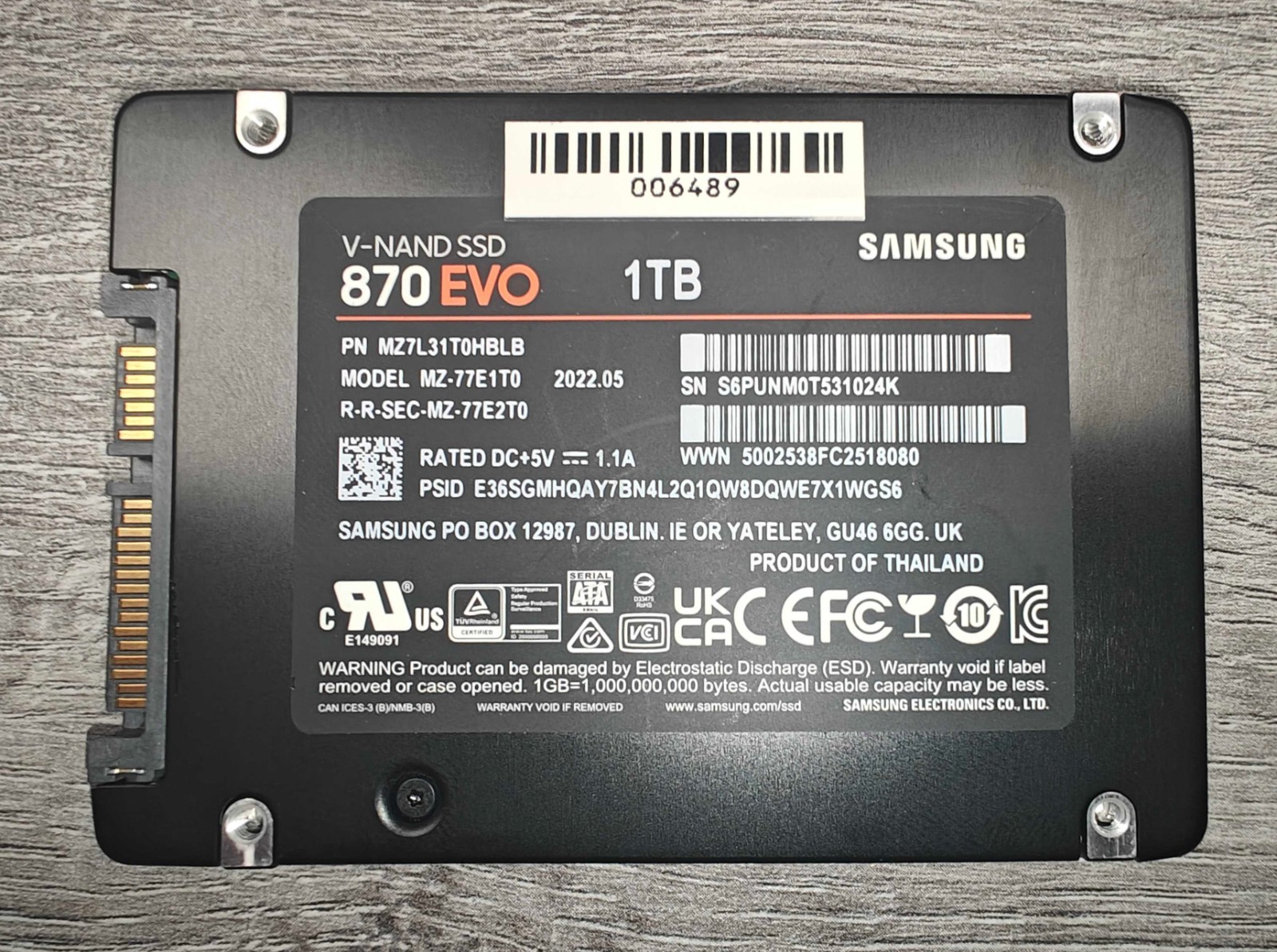 Samsung 870 EVO 1TB 2.5"" SATA III Internal SSD (MZ-77E1T0B/EU)