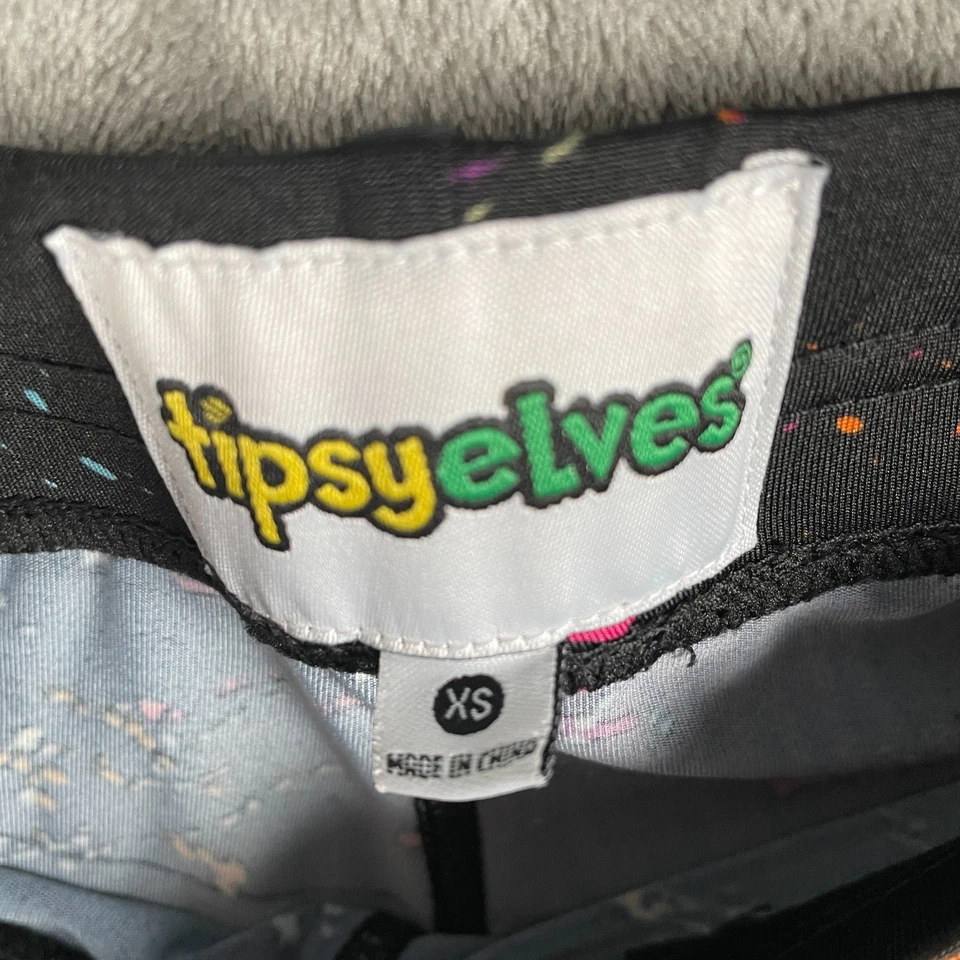 Leggings femininas Tipsy Elves neon splatter TAMANHO MÉDIO preta pintura multicolorida - Imagem 3 de 4