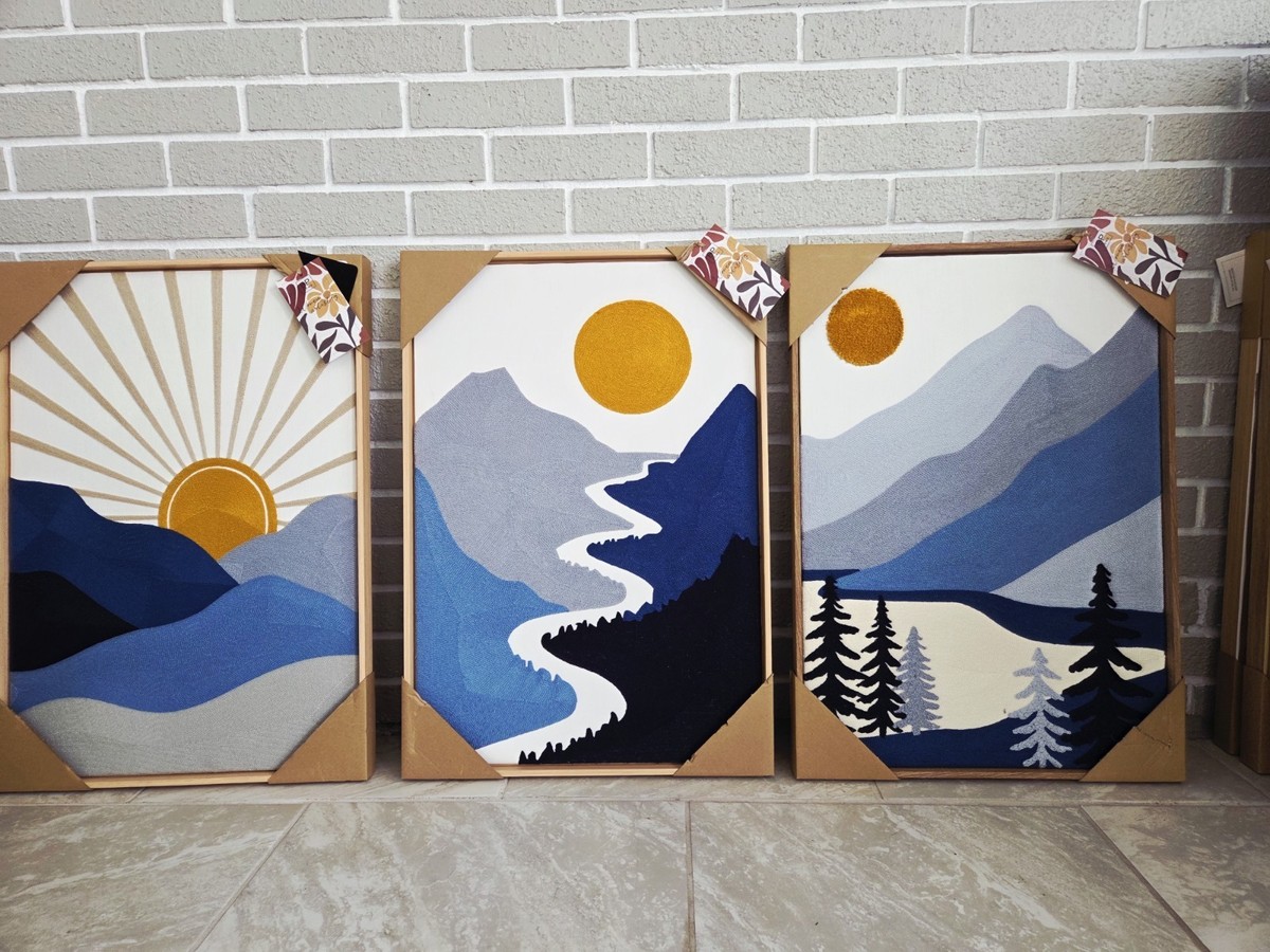3-18”x26” BP Home Embroidered Woven Wall Art Mountains Sunrise