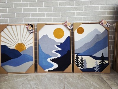 3-18”x26” BP Home Embroidered Woven Wall Art Mountains Sunrise