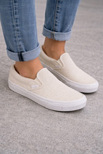 Vans Slip On Shoes Women 8 Cream Off White Suede Textured Checkerboard Sneakers