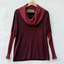 Michael Stars One Size Cowl Neck Top Burgundy Striped Layer Sleeve Oversize Top