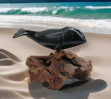 Beluga Whale Sculpture by JOHN PERRY Figurine on Burlwood Ocean Home Decor 14"