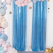 Sequin Curtains 2 Panels Baby Blue 2x8 Ft Photo Backdrop Curtain Pack 2