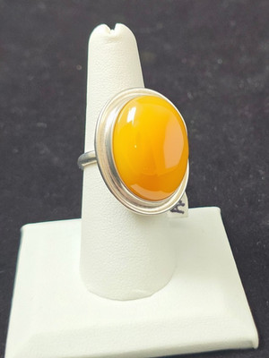 Vintage Polish Baltic Butterscotch Honey Amber Ring 925 Sterling Silver Size 8