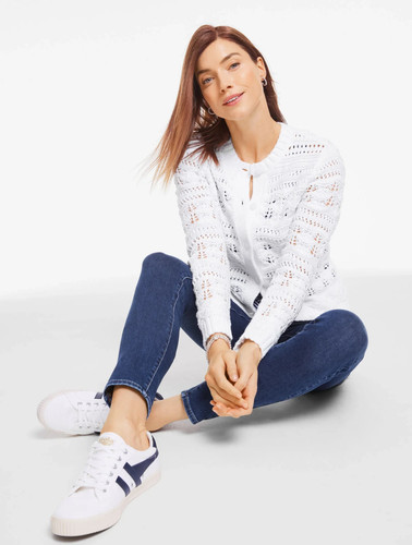 Open Stitch Crewneck Cardigan at Talbots, NWT $129, color BLUE HEATHER, all size - 第 4/6 張圖片