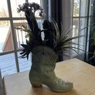VTG Frankoma Pottery Green & Tan Wall Pocket Cowboy Boot Planter Vase #133 7” T