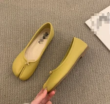 Women's Fashion Faux Leather Bowtie Tabi Split Toe Mid Heel Ballet Court Shoes