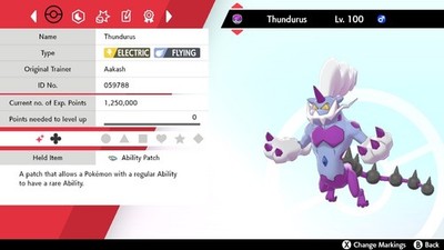 Pokemon Schwert & Schild Shiny Teheran Forme Thundurus 6IV Max EVs