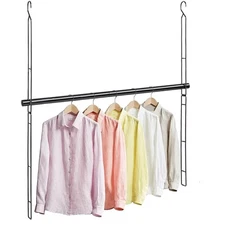 Hanging Closet Rod 46.85in Adjustable Height Extender Bar Heavy Duty Black