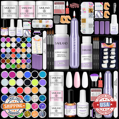 SAVILAND Acrylic Nail Kit: With Drill, 3 Powders, EMA Liquid, Brushes & Decor
