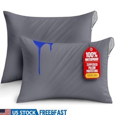 Waterproof Pillow Encasement Zippered Cover Bed Bug Dust Mite Proof Machine Wash