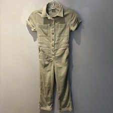 Abercrombie Kids Girls 7/8 Green Denim Cargo Jumpsuit Romper Pantsuit Preppy