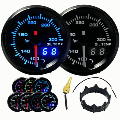 Engine Digital & Pointer Oil Temp Gauge Kit w/ Sensor Wiring  Bracket 7 Color