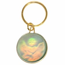 Gold-Tone Angel Keychain with Holographic Cherub Keyring Charm - Set of 2