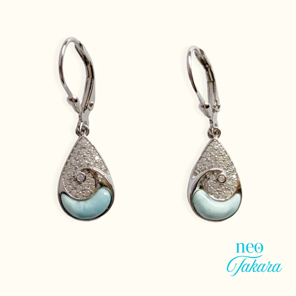 Серебро редкая подлинный синий ларимар серьги волна вихрь дизайн и CZ акцент - Изображение 4 из 4