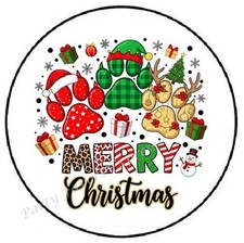 MERRY CHRISTMAS PAW PRINTS DOG CAT ENVELOPE SEALS LABELS STICKERS PARTY FAVORS