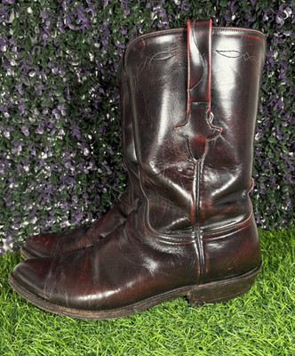 Vintage Lucchese L1504 Mens 9.5 E Black Cherry Roper Cowboy Boots Goat Leather