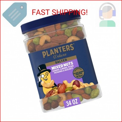 PLANTERS Deluxe Salted Mixed Nuts, Roasted Cashews, Almonds, Pecans, Pistachios,