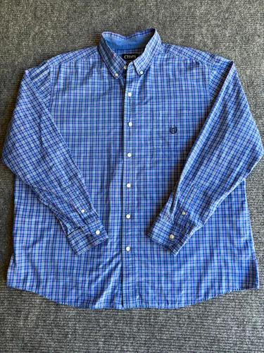 Chaps Easy Care Plaid Button Down Shirt Mens 2XL Big & Tall Blue Red White - product listing photo