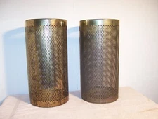Pair Vintage Brass Perforated Industrial Wastebaskets Trash Cans Frontgate Italy