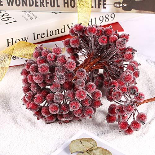 400 Pieces Artificial Frosted Holly Berries Fake 12 mm Mini Christmas Dark Red - Picture 5 of 7
