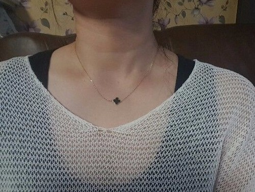 GOLDPIA-14K-Gold-Clover-Enamel-Necklace-Black-Van-Cleef-JESTINA-Stone-Henge