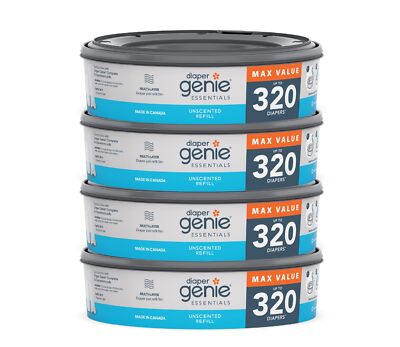 Diaper Genie Essentials 4 Pack Refills Unscented 320 Count Odor Control Bags