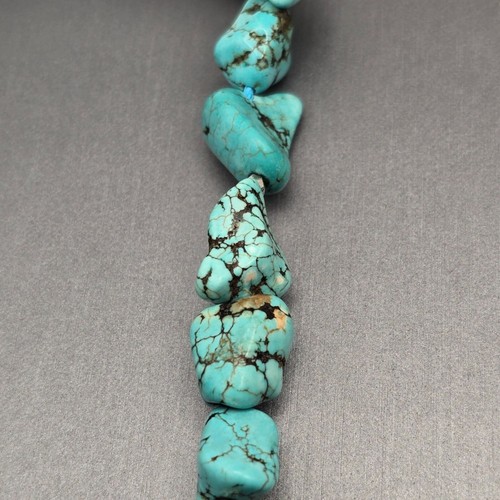 VTG Lucky Brand Turquoise Howlite Bead Necklace 26" Silver Tone Floral Accents - Picture 5 of 12