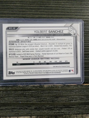 2021 Bowman 1ST EDITION DRAFT 1ST ROOKIE #BFE-40 YOLBERT SANCHEZ WHITESOX - Picture 2 of 2