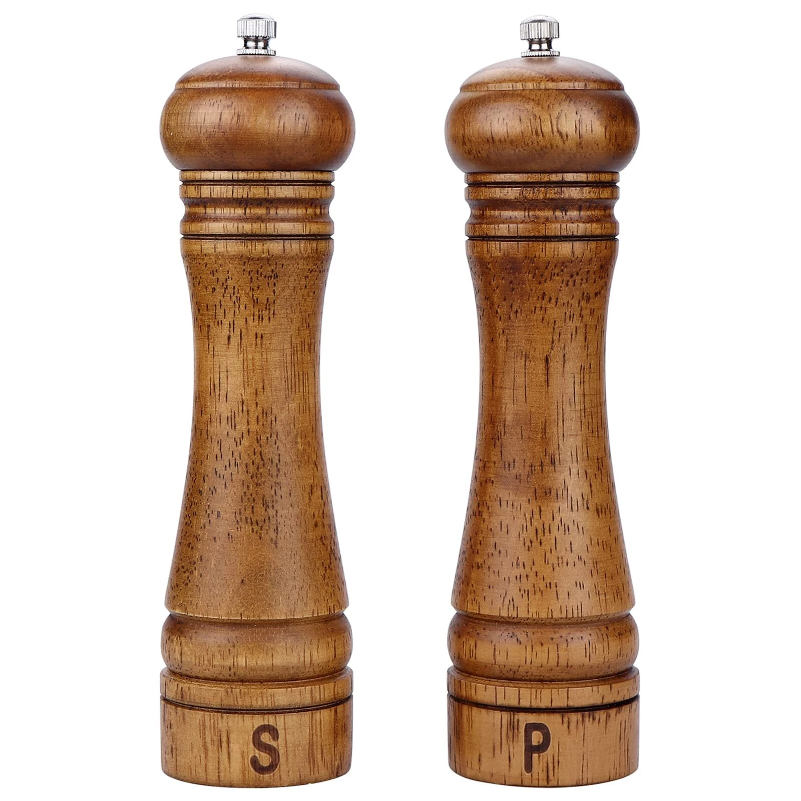 2 Pack Wooden Salt and Pepper Grinder w/ Adjustable Coarseness for Home Kitchen